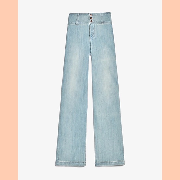 Express High Waisted Button Fly Wide Leg Jeans - Picture 3 of 8